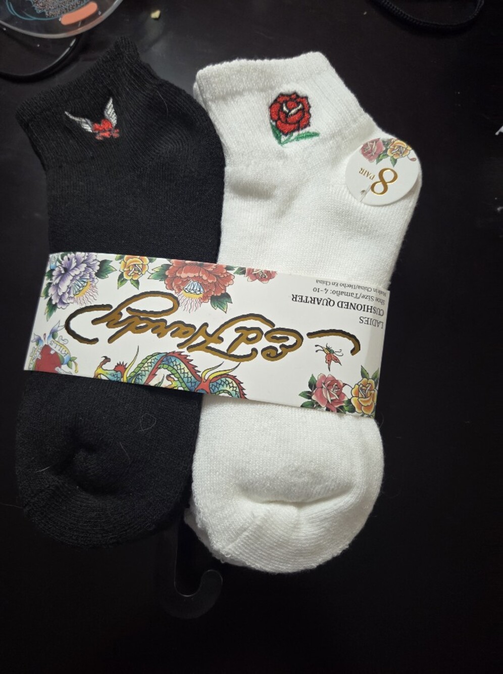 Ed Hardy Black and White Cotton Quarter Socks - 8 Pair Pack
